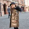 Long - warm winter jacket with fur hood - for girlsKids