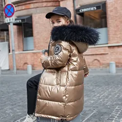 Long - warm winter jacket with fur hood - for girlsKids