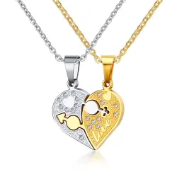 rhinestone charm pendant necklace - love heart shaped link chain necklace - gift jewelry accessoriesNecklaces