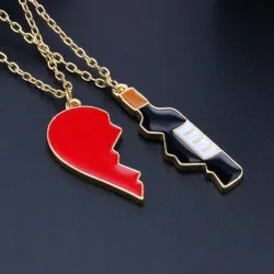 Cracked Heart And Wine Bottle - 2pcs/setNecklaces