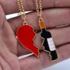 Cracked Heart And Wine Bottle - 2pcs/setNecklaces