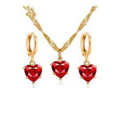 Collarcollar de oro  pendientes con corazón rojo