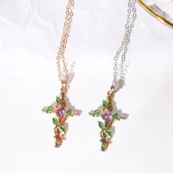 CollarCruz con hojas colgante - collar - mujeres