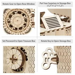 ConstrucciónDIY creativo - caja del tesoro 3D - rompecabezas de madera - kit de montaje - 123 piezas