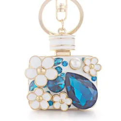 llaveroPerfume botella con cristales y flores - llavero