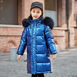 Long - warm winter jacket with fur hood - for girlsKids
