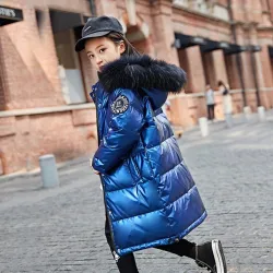 Long - warm winter jacket with fur hood - for girlsKids
