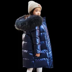Long - warm winter jacket with fur hood - for girlsKids