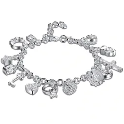 PulseraPulsera elegante con 13 encantos - plata de ley 925