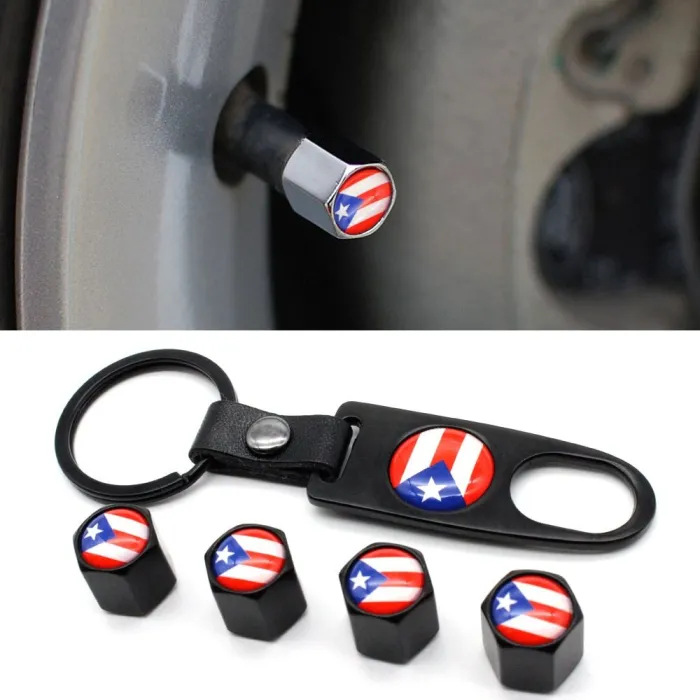 4Pcs - puerto rico flag - valve caps - 1Pcs leather wrenchStyling parts