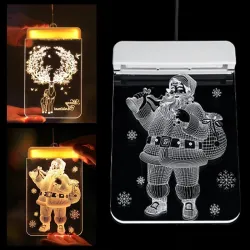 NavidadDecoración 3D de Navidad para puerta / ventana - luz LED - placa transparente con ventosa