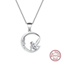 CollarFairy sitting on moon necklace pendant - stainless steel