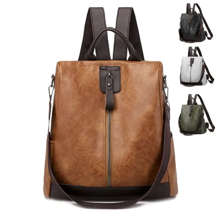 Retro leather backpack / shoulder bag with zippersBackpacks