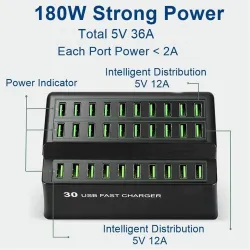 180W 36A - fast charge - USB Smart charger with 30 USB ports - for iPhone - SamsungChargers