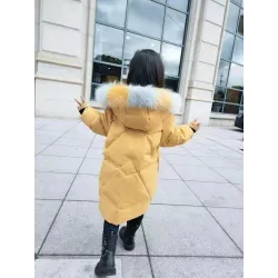 Padded cotton long jacket - with a colorful fur hood - for girlsClothing