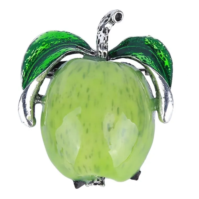 BrochesRed green apple brooch - rhinestone