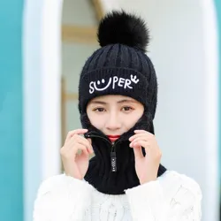 Winter hat with a pompom - balaclava with a zipperHats & Caps
