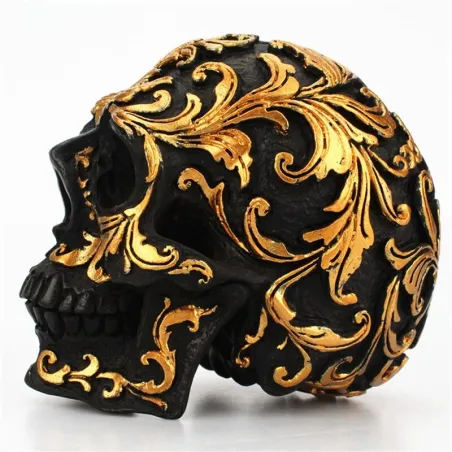 Black skull head - with golden carvings - resin statueHalloween & Party