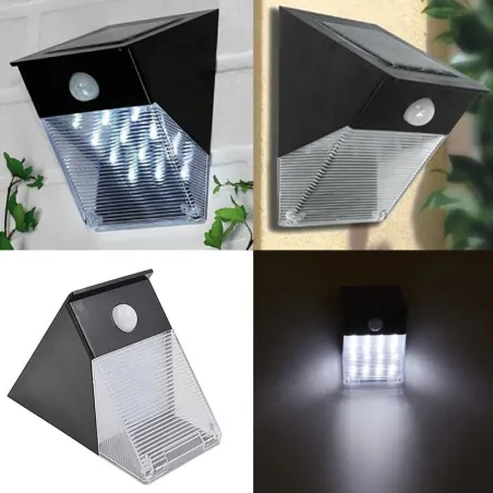 Iluminación solarAplique solar triangular - con sensor de movimiento PIR - 12 LED