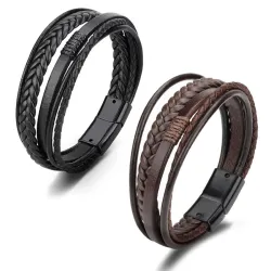 PulseraTrendy mens bracelets - stainless steel - multilayer braided rope unisex
