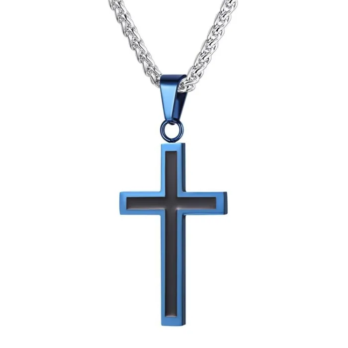 CollaresPendant cross and chain - stainless steel - black and gold color - unisex  - gift