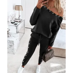 Elegant / sport tracksuit - set with sweater and pants - with heart / beads decorationHoodies & Jumpers