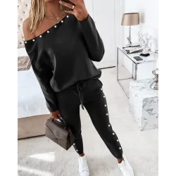 Elegant / sport tracksuit - set with sweater and pants - with heart / beads decorationHoodies & Jumpers