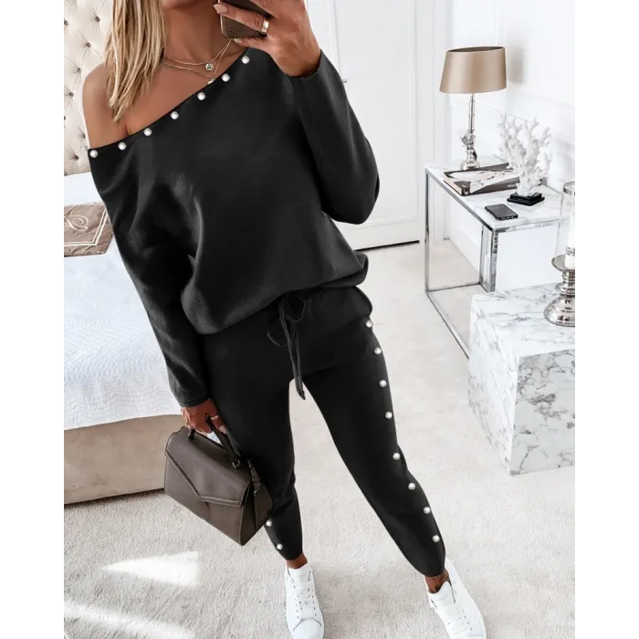 Elegant / sport tracksuit - set with sweater and pants - with heart / beads decorationHoodies & Jumpers