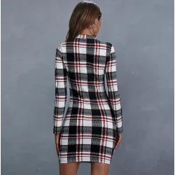 Fashionable plaid mini dress - long sleeveDresses