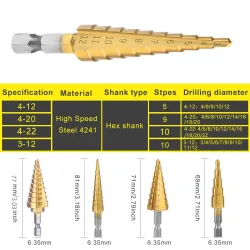 Brocas & taladros3-12mm 4-12mm 4-20mm 4-22mm HSS Straight Groove Step Drill Bit Titanium Coated Wood Metal Hole Cutter Core D...