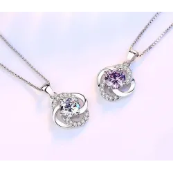 CollarCrystal four-leaf clover - 925 sterling silver necklace - 45cm