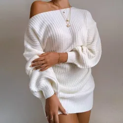 Sexy knitted sweater - mini dress - off-shoulder / lantern sleevesBlouses & shirts
