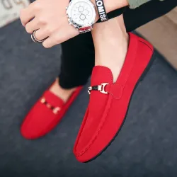 Trendy leather slip-on shoes - non-slip loafers - with metal decorationShoes