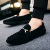 Trendy leather slip-on shoes - non-slip loafers - with metal decorationShoes