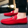Trendy leather slip-on shoes - non-slip loafers - with metal decorationShoes