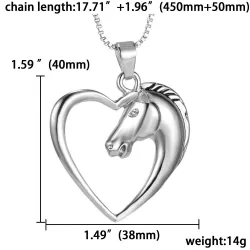CollarHorse shaped heart pendant - stainless steel necklace