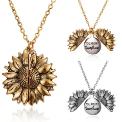 CollarSunflower pendant necklace - openable - with "You are my Sunshine" lettering