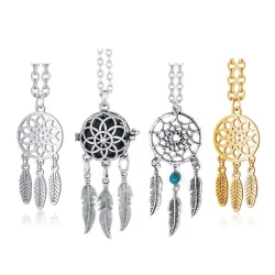 CollarDreamcatcher Indian mandala lotus necklace for women - stainless steel - bohemian ethnic feather