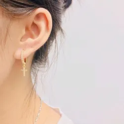 Round crystal hoops earrings with crossEarrings