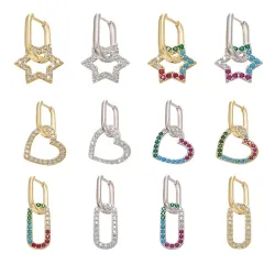 AretesZHUKOU crystal small hoop earrings for women - gold/silver - heart - rounded - rectangle  - one piece