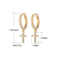 Round crystal hoops earrings with crossEarrings
