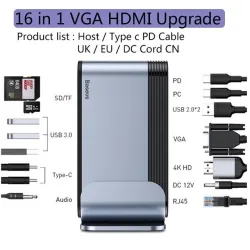 Baseus - USB-C 3.0 / HUB type-C to HDMI - RJ45 VGA SD / TF - power adapter - 17 in 1 docking station for Macbook ProStands