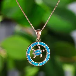 CollarRound opal pendant with turtle - elegant necklace