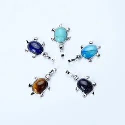 CollarSilver tortoise pendant - for necklace - natural stone