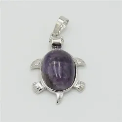 CollarSilver tortoise pendant - for necklace - natural stone
