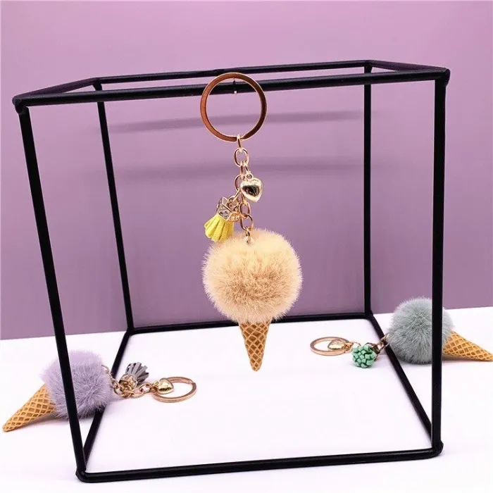 Metal keychain - with a fluffy ice cream pendantKeyrings