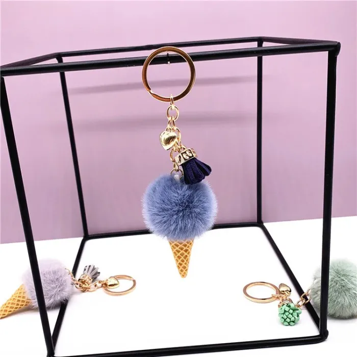 Metal keychain - with a fluffy ice cream pendantKeyrings