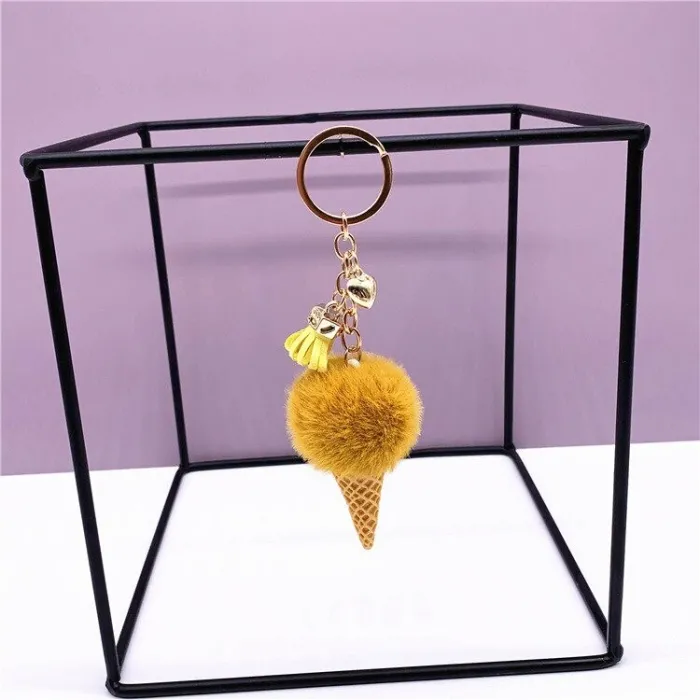 Metal keychain - with a fluffy ice cream pendantKeyrings