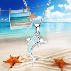 CollarSilver necklace with a colorful opal dolphin