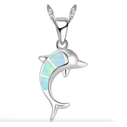 CollarSilver necklace with a colorful opal dolphin